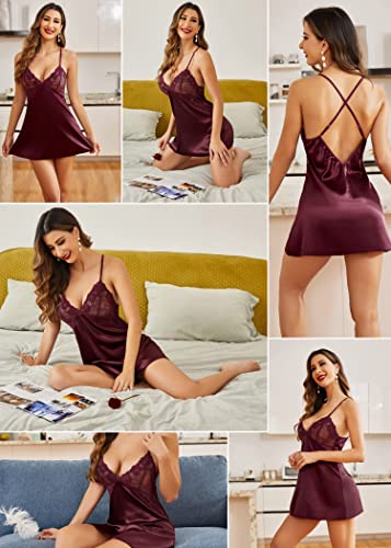 Avidlove Women'S V-Neck Sleepwear Maternity Lingerie Lace Nightgown Chemise Nightwear Dark Red Medium
