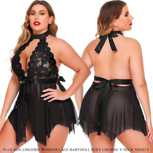 Avidlove Plus Size Babydoll Women Lingerie Lace Chemise Adjustable Strap Teddy V Neck Sleepwear