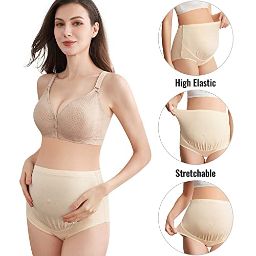 Mama Cotton Women's Over The Bump Maternity Panties High Waist Full Coverage Pregnancy Underwear (Multicolor B 5 Pack, Size-XXL)