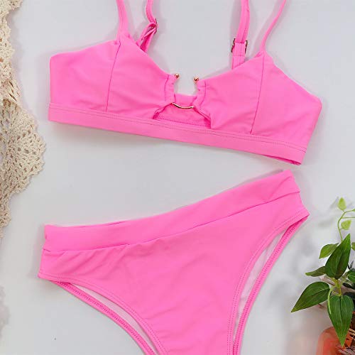 EJsoyo Women High Waisted Bikini Sexy Snakeskin Print Brazilian Beach Swimwear Set (Light Pink, Medium)