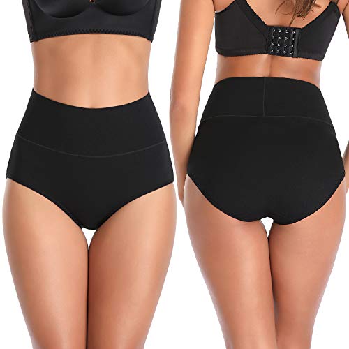 ANNYISON Women's High Waisted Cotton Underwear Soft Breathable Panties Stretch Briefs (5 Pack in 5 Drak Colors, L)