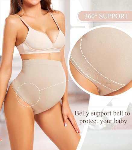 Boguish Seamless Maternity Shapewear Over Belly Support Thong High Waist Underwear Panties for Pregnancy 3-Pack(Nude+Black+White) Size XL