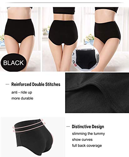 ANNYISON Women's High Waisted Cotton Underwear Soft Breathable Panties Stretch Briefs (5 Pack in 5 Drak Colors, L)