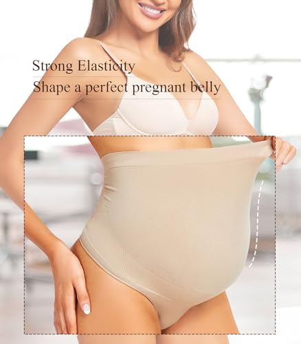 Boguish Seamless Maternity Shapewear Over Belly Support Thong High Waist Underwear Panties for Pregnancy 3-Pack(Nude+Black+White) Size XL