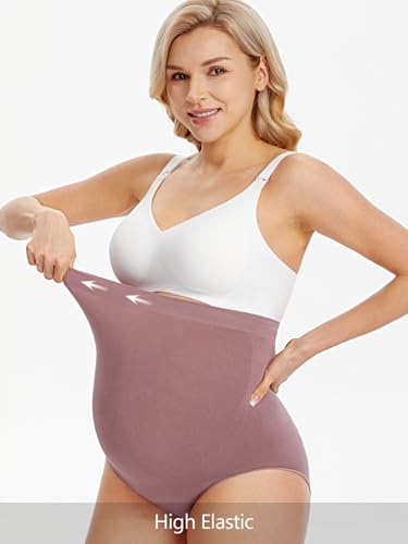 Angelhood Women's Maternity High Waist Underwear Pregnancy Seamless Soft Hipster Panties Over Bump, 5 Pack, Large