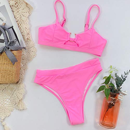 EJsoyo Women High Waisted Bikini Sexy Snakeskin Print Brazilian Beach Swimwear Set (Light Pink, Medium)