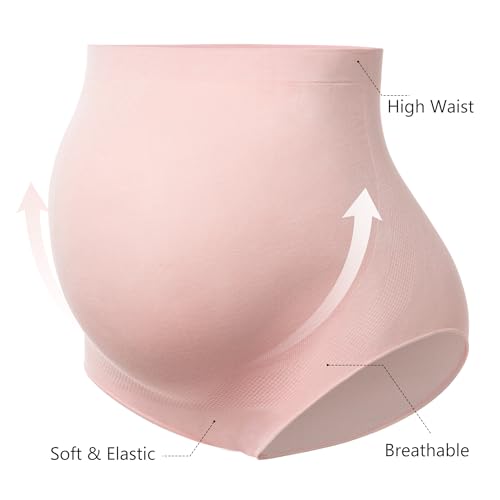 Angelhood Women's Maternity High Waist Underwear Pregnancy Seamless Soft Hipster Panties Over Bump, 5 Pack, Large
