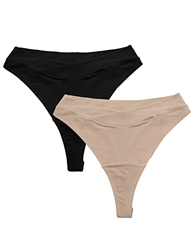 Kindred Bravely Bamboo Maternity Thong Panties | Under the Bump Maternity Thong 2-Pack (Neutrals, Small/Medium)