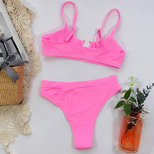 EJsoyo Women High Waisted Bikini Sexy Snakeskin Print Brazilian Beach Swimwear Set (Light Pink, Medium)