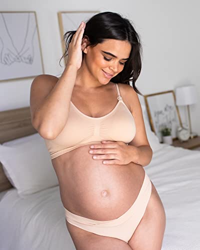Kindred Bravely Bamboo Maternity Thong Panties | Under the Bump Maternity Thong 2-Pack (Neutrals, Small/Medium)
