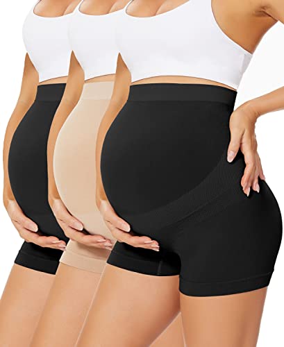 Boguish Womens Seamless Maternity Boyshort Underwear Over Bump, Pregnancy High Waisted Shapewear Panties for Support Belly