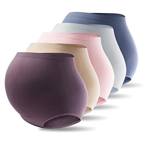 Mama Plus Women's Over Bump Maternity Underwear High Waist Seamless Pregnancy Briefs Nylon Panties Multi-Pack (Multicolor-A 5 Pack)