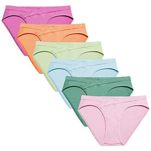Molasus Cotton Crossover Maternity Underwear Under Bump Pregnancy Bikinis Panties Pack of 6,Multicolor,XX-Large
