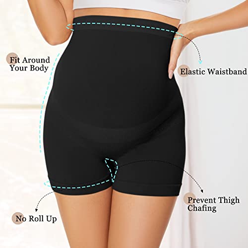 Boguish Womens Seamless Maternity Boyshort Underwear Over Bump, Pregnancy High Waisted Shapewear Panties for Support Belly