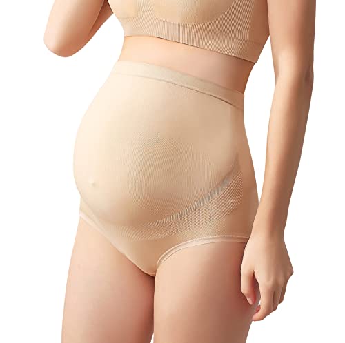 Mama Plus Women's Over Bump Maternity Underwear High Waist Seamless Pregnancy Briefs Nylon Panties Multi-Pack (Multicolor-A 5 Pack)