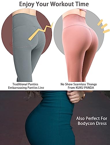 KUKU PANDA No Show Thongs for Women Ladies Comfortable Maternity Panties Seamless Underwear Set Athletic Workout Variety Pack (Black/White/Nude, Large)