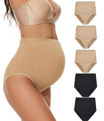 KUNINDOME Seamless Maternity Underwear over Bump, 5 Pack, Large