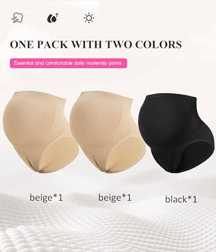 BRABIC Women’s Seamless Maternity Panties High Waisted Pregnancy Underwear Belly Support Briefs Over Bump 3 Pack (1Black+2Beige, X-Large)