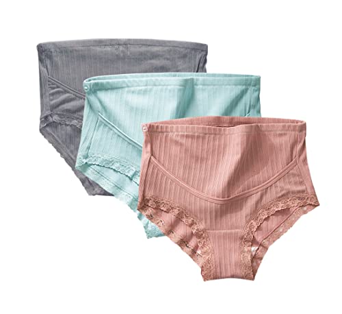 FEOYA Plus Size Maternity Underwear Over Bump Cotton Pregnancy Panties High Waist Postpartum Support Briefs, 3 Pack