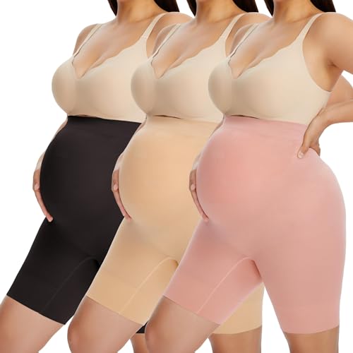 Angelhood Maternity Shapewear, High Waisted Mid Thigh Seamless Pregnancy Underwear Over Bump Prevent Chaffing, Large