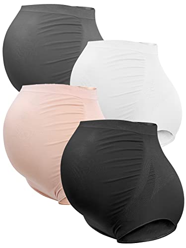 Rnxrbb Plus Size Maternity Underwear Over Bump Seamless Support Maternity Panties Clothes High Waisted 4 Pack, black beige white gray 3XL