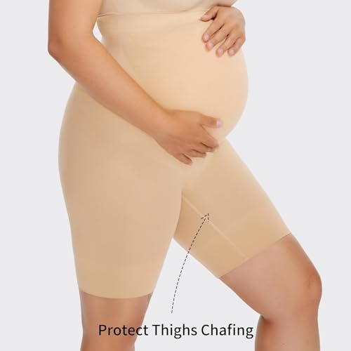 Angelhood Maternity Shapewear, High Waisted Mid Thigh Seamless Pregnancy Underwear Over Bump Prevent Chaffing, Large