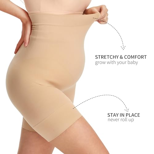 Angelhood Maternity Shapewear, High Waisted Mid Thigh Seamless Pregnancy Underwear Over Bump Prevent Chaffing, Large