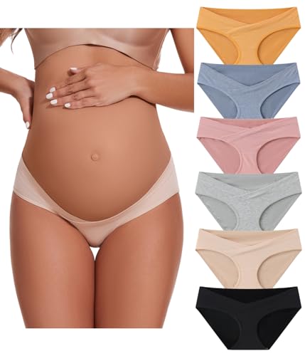 KUNINDOME Womens Cotton Maternity Underwear Under Bump, Pregnancy Postpartum Panties, 6 Pack, X-Large