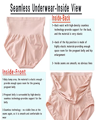 Rnxrbb Plus Size Maternity Underwear Over Bump Seamless Support Maternity Panties Clothes High Waisted 4 Pack, black beige white gray 3XL