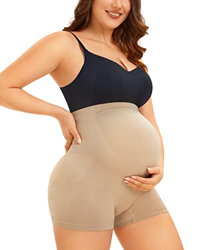 LANCS Maternity Shorts Shapewear Pregnancy Panties High Waist Maternity Underwear Over Bump for Dresses Baby Shower(as1, alpha, m, regular, regular, Beige)