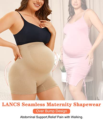 LANCS Maternity Shorts Shapewear Pregnancy Panties High Waist Maternity Underwear Over Bump for Dresses Baby Shower(as1, alpha, m, regular, regular, Beige)