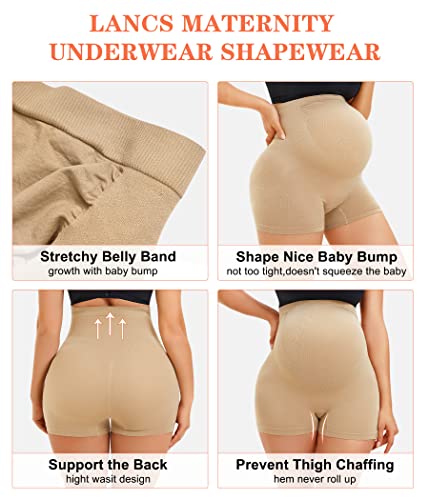 LANCS Maternity Shorts Shapewear Pregnancy Panties High Waist Maternity Underwear Over Bump for Dresses Baby Shower(as1, alpha, m, regular, regular, Beige)