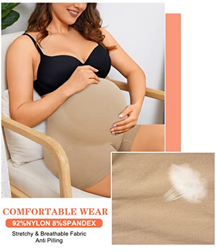 LANCS Maternity Shorts Shapewear Pregnancy Panties High Waist Maternity Underwear Over Bump for Dresses Baby Shower(as1, alpha, m, regular, regular, Beige)