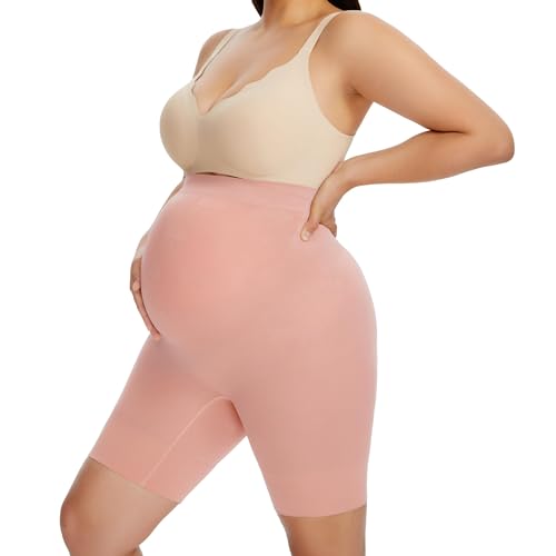 Angelhood Maternity Shapewear, High Waisted Mid Thigh Seamless Pregnancy Underwear Over Bump Prevent Chaffing, Large