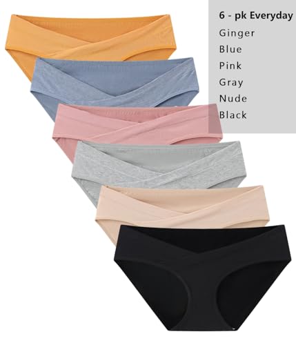 KUNINDOME Womens Cotton Maternity Underwear Under Bump, Pregnancy Postpartum Panties, 6 Pack, X-Large