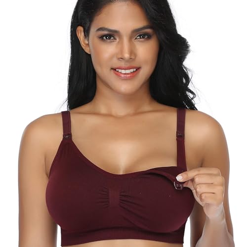 GXXGE 4Pack Nursing Bra for Breastfeeding Maternity Bras Push Up Silk Seamless Pregnancy Bralette Underwear Black Beige Rosered Blue Small