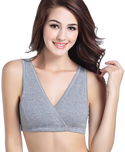 CAKYE Women's Maternity Nursing Bra for Sleep and Breastfeeding 3 Pcs/Pack (Large/38B,38C,38D, Black/Gray/Dark Grey)