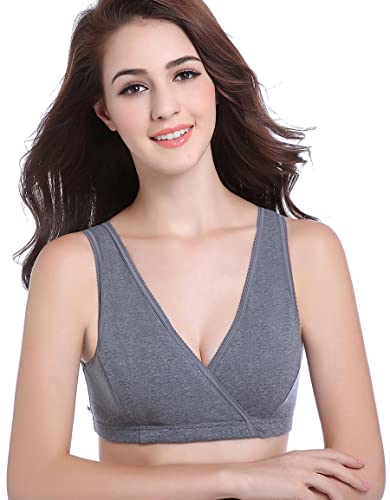 CAKYE Women's Maternity Nursing Bra for Sleep and Breastfeeding 3 Pcs/Pack (Large/38B,38C,38D, Black/Gray/Dark Grey)