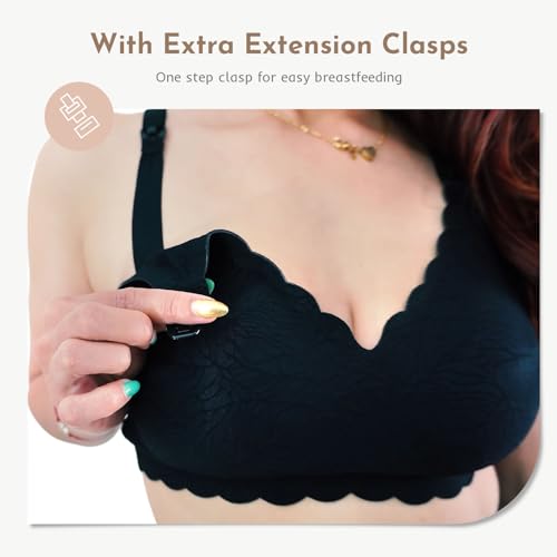 MomWills Nursing Bras for Breastfeeding, Seamless Ultra Comfort Maternity Bra, Natural Shape Wirefree Push Up Bras for Womens, Pregnancy Sleep Bralette, 3Pack