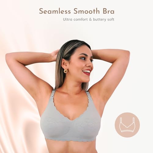 MomWills Nursing Bras for Breastfeeding, Seamless Ultra Comfort Maternity Bra, Natural Shape Wirefree Push Up Bras for Womens, Pregnancy Sleep Bralette, 3Pack
