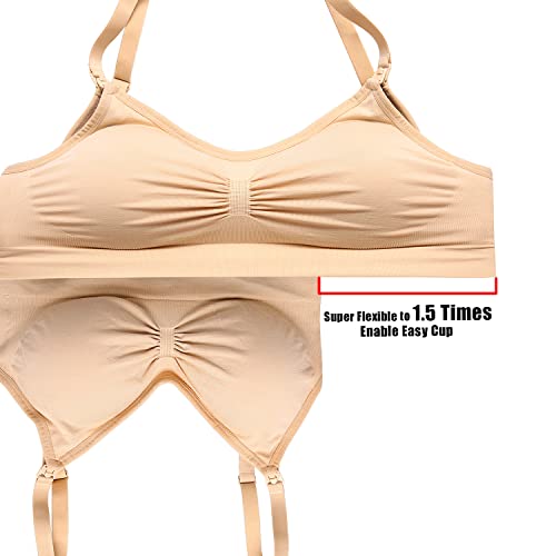 HOFISH Women's Full Cup Lightly Padded Wirefree Maternity Breastfeeding Nursing Bra, 3PCS/Pack(Pink-Black-Beige), L