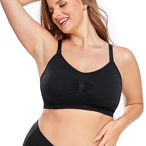 Suekaphin 5PACK Nursing Bra Wireless Bra Women's Sleeping Maternity Bra Breastfeeding Bra,Large,Black/Nude/Gray/White/Lightblue
