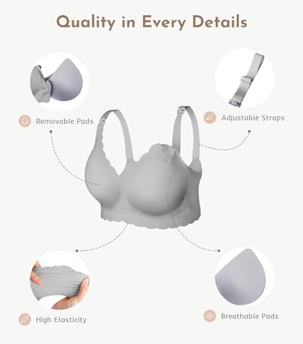 MomWills Nursing Bras for Breastfeeding, Seamless Ultra Comfort Maternity Bra, Natural Shape Wirefree Push Up Bras for Womens, Pregnancy Sleep Bralette, 3Pack