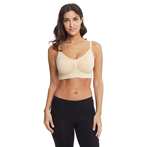 HOFISH Women's Full Cup Lightly Padded Wirefree Maternity Breastfeeding Nursing Bra, 3PCS/Pack(Pink-Black-Beige), L