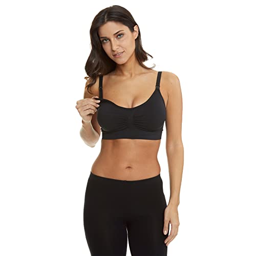 HOFISH Women's Full Cup Lightly Padded Wirefree Maternity Breastfeeding Nursing Bra, 3PCS/Pack(Pink-Black-Beige), L