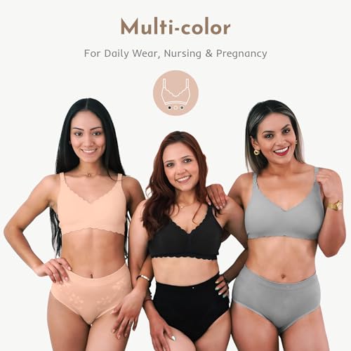 MomWills Nursing Bras for Breastfeeding, Seamless Ultra Comfort Maternity Bra, Natural Shape Wirefree Push Up Bras for Womens, Pregnancy Sleep Bralette, 3Pack