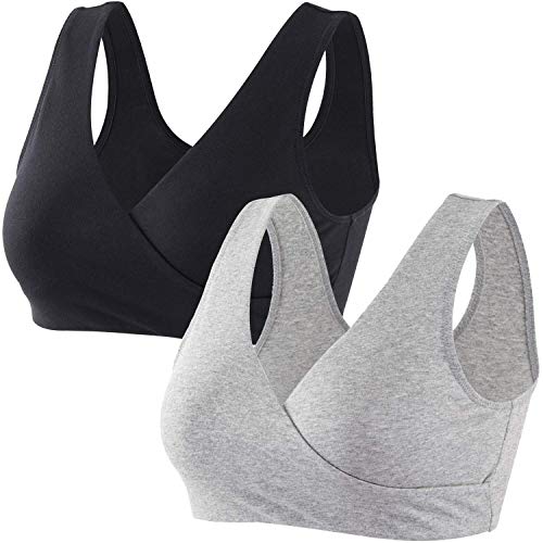 ZUMIY Maternity Nursing Bras, Seamless Maternity Bra for Pregnancy & Breastfeeding, Comfortable Wireless Bra Night Sleep Top (M, Black+Grey/2pack)