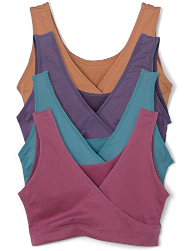 Caramel Cantina 4 Pack Nursing Maternity Women’s Sleep Comfort Bralette Bra (Medium, Festival)
