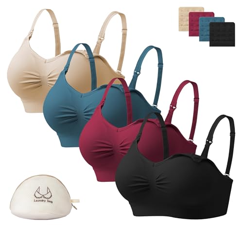 Angelhood Nursing Bra for Breastfeeding Maternity Bra for Pregnancy and Breastfeeding with Removable Bra Pads Seamless Sleep Nursing Bra with Support Nursing Bralette, Pack of 4