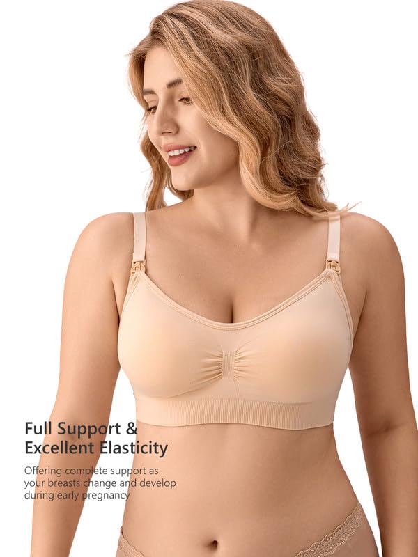 Angelhood Womens Seamless Sleep Nursing Bra,Breastfeeding Maternity Bra with Remove Bra Pads Extenders Pack of 3